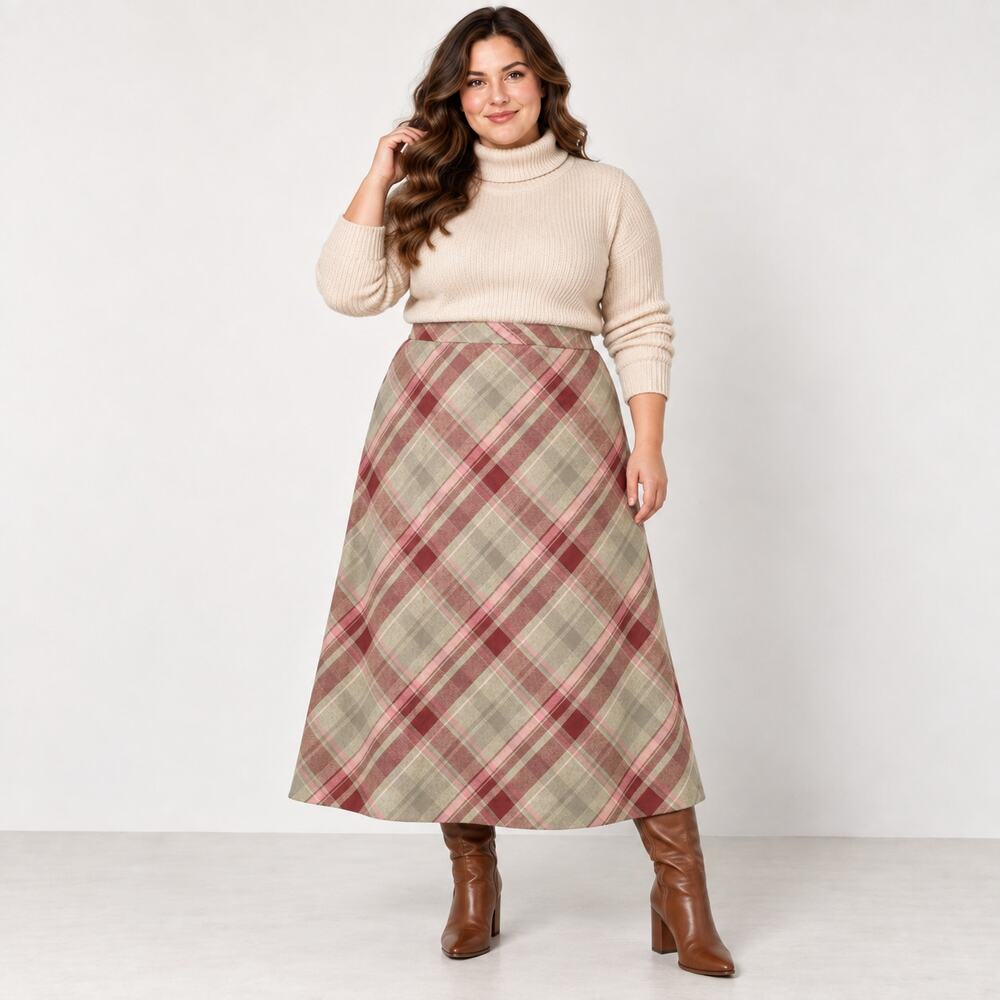 Pendleton Women’s 22W Plaid Wool Skirt 100% Virgin Wool USA A-Line Long Pink tan